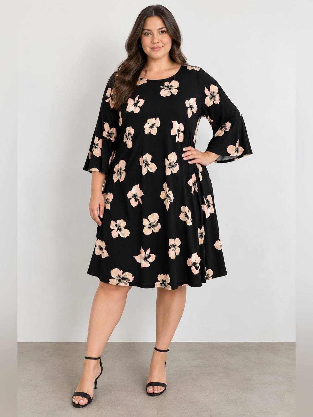 Tommy Hilfiger Black Midi Dress with Blush Floral Print size 20W